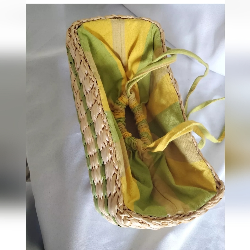 Sun 'N' Sand Bag Woven Rattan Straw & Fabric Beach Drawstring Colorful Purse - Picture 14 of 15